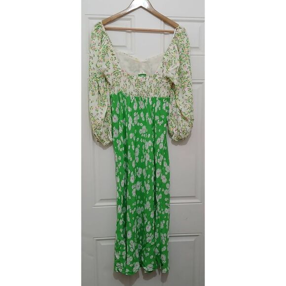 Rixo womens size 8 long maxi boho sweetheart green floral dress beach - Picture 5 of 8